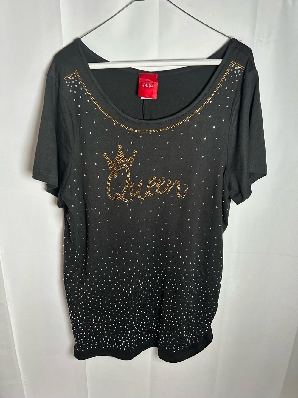 Black And Gold  'Queen' Short Sleeve Tee with Rhinestone Accents